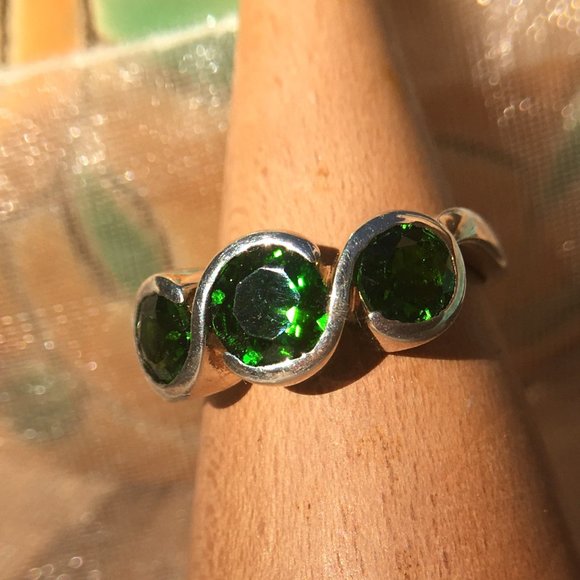 Chrome Diopside .925 Ring Sterling Silver Natural Gemstones Green Size 6 or 7 - Picture 11 of 16
